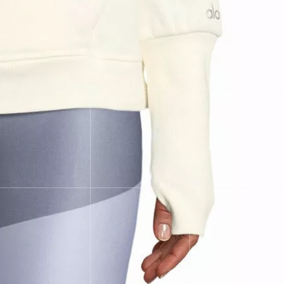 Alo Knit Fleece Lined Long Sleeve Hoodie Sweatshirt White Small off white - Picture 8 of 8